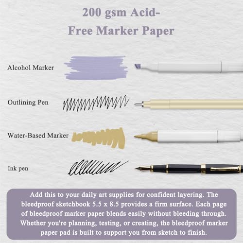 Fuxi Marker Paper Pad, 120lb/200gsm Art Paper of Markers, 2-Pack, 50 Sheets Per Pad (5.5" x 8.5"). - Image 4