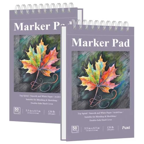 Fuxi Marker Paper Pad, 120lb/200gsm Art Paper of Markers, 2-Pack, 50 Sheets Per Pad (5.5" x 8.5"). - Image 1