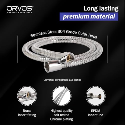 Orvos Shower hose extendable, Premium 304 Stainless Steel outer hose, with EPDM inner tube, 1.5 to 1.8 meter, for hand showers and health faucets in high end luxury bathrooms - Image 2