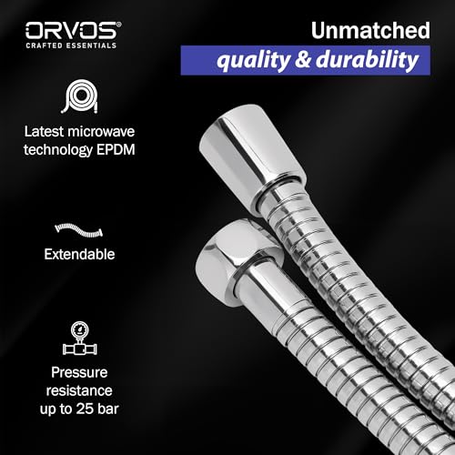 Orvos Shower hose extendable, Premium 304 Stainless Steel outer hose, with EPDM inner tube, 1.5 to 1.8 meter, for hand showers and health faucets in high end luxury bathrooms - Image 3