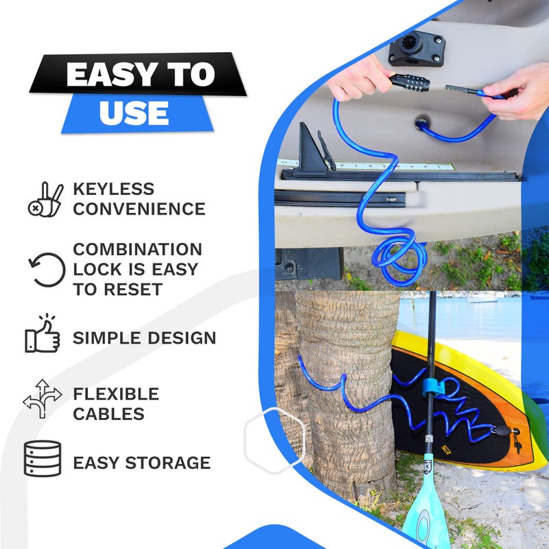 DocksLocks Weatherproof Coiled Security Cable Lock (5ft to 25ft Lengths) with Resettable Combination, Anti-Theft Protection for Kayaks, Bikes, Paddleboards, Scooter, Equipment, Bicycles and More 10ft - Image 5