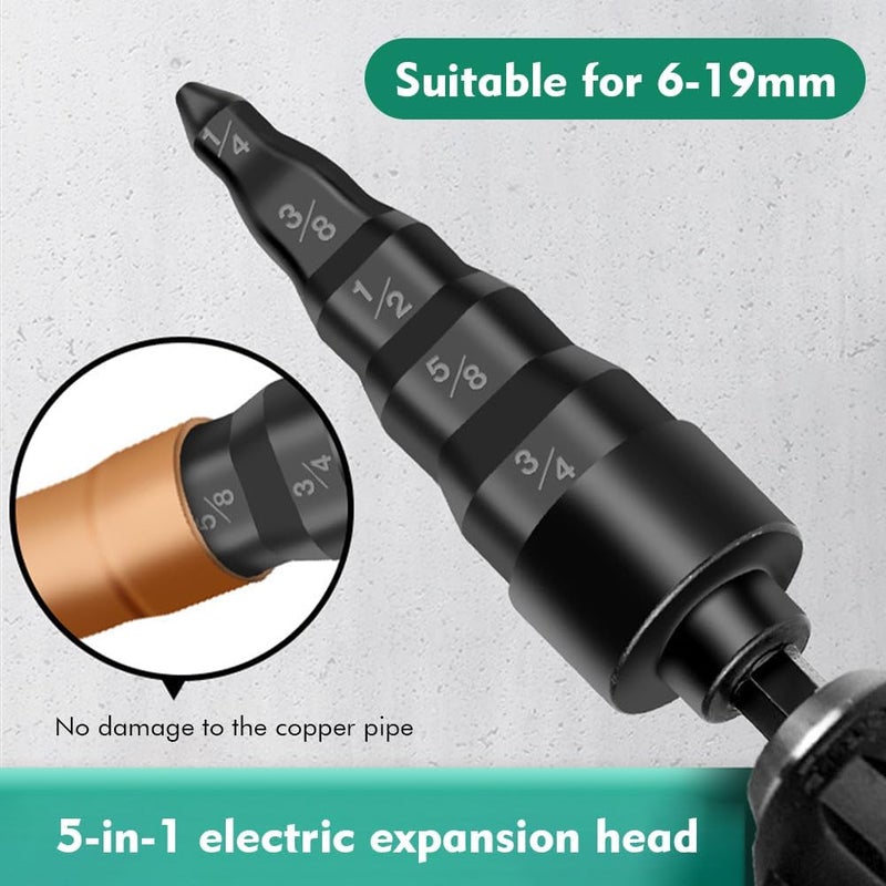 SYCOOVEN SYCOOVEN Swaging Tool Drill Bit Set 5 in 1 Air Conditioner Copper Pipe Expander Multifunction Copper Pipe Flaring Tool Copper Tubing Tool with 14 38 12 58 34 Bitsblack  - Image 4
