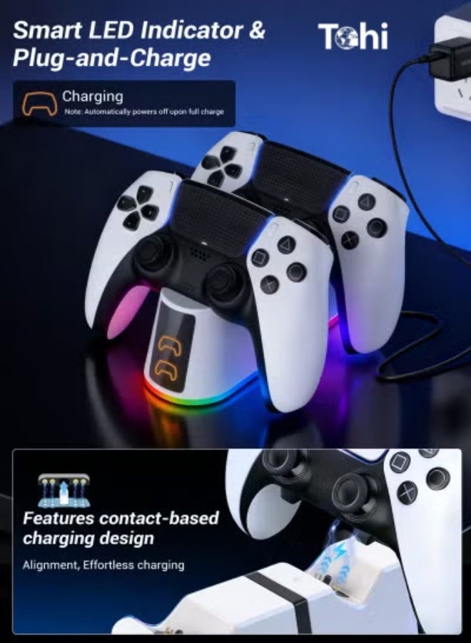 Tohi PS5 Controller Charger Station Compatible with DualSense & Edge Controllers, PS5 Charging Station with LED Indicator, Dual Remote Charger Stand for PlayStation 5 - Image 3