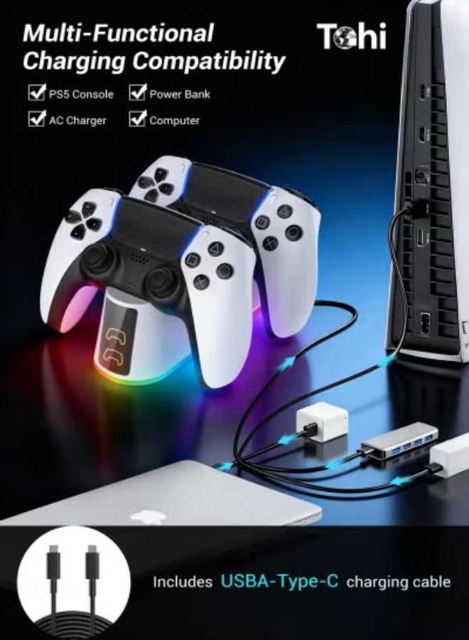 Tohi PS5 Controller Charger Station Compatible with DualSense & Edge Controllers, PS5 Charging Station with LED Indicator, Dual Remote Charger Stand for PlayStation 5 - Image 4