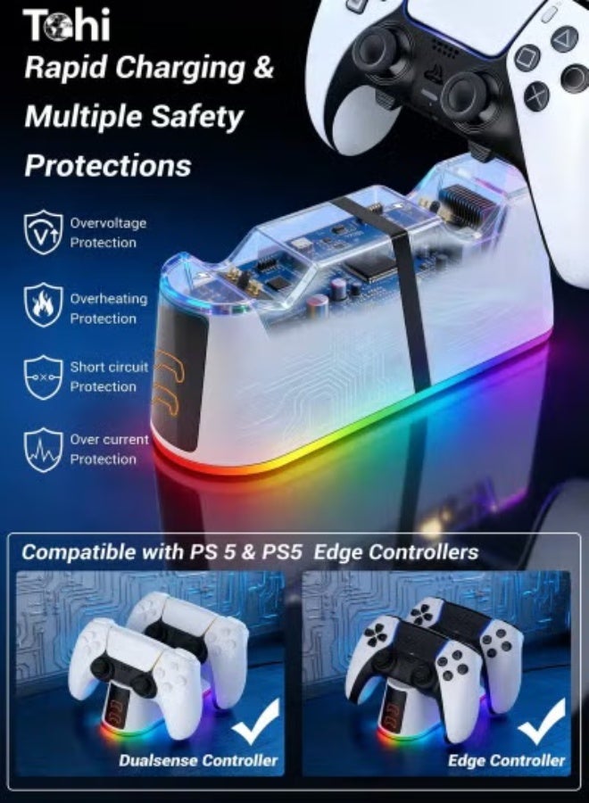 Tohi PS5 Controller Charger Station Compatible with DualSense & Edge Controllers, PS5 Charging Station with LED Indicator, Dual Remote Charger Stand for PlayStation 5 - Image 5