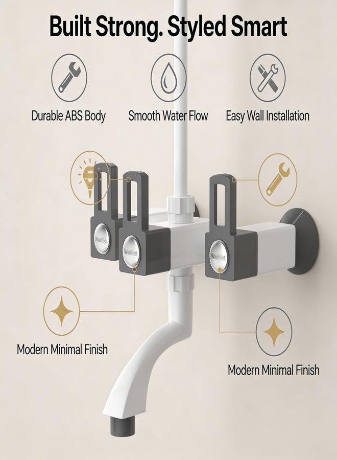 Well Set Wall Mixer With Provision For Over Head Shower and Long Bend Pipe Grey - Image 2