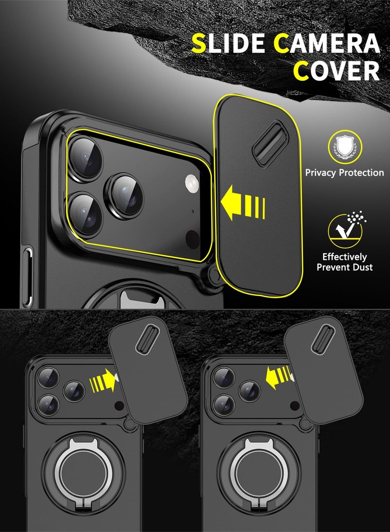 ZeeNest iPhone 17 Pro Max Slide Camera Cover Case, Soft Touch, Magnetic MagSafe, 360° Rotatable Ring Stand, Quad Airbag with Slightly Raised Corners Shockproof Protection, Black, 1 Piece - Image 2