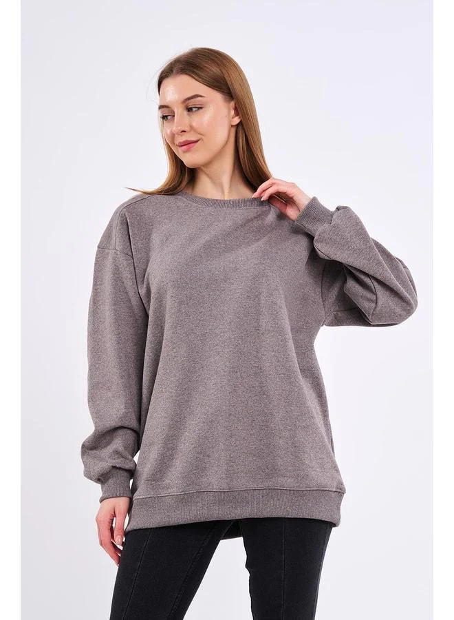 Mmetalic Coffee Women’s Cotton Oversize Basic Crew Neck Sweatshirt.
