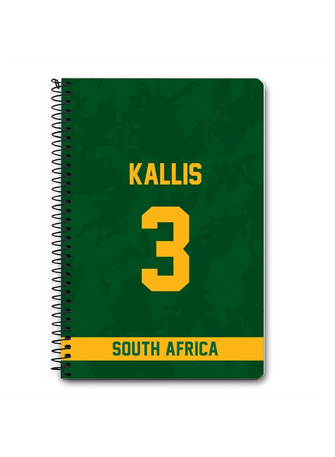 Stylizedd Designer A5 Spiral Notebook Memo Notepad Journal Player - Jacques Kallis, Jersey Number -3 - Image 1