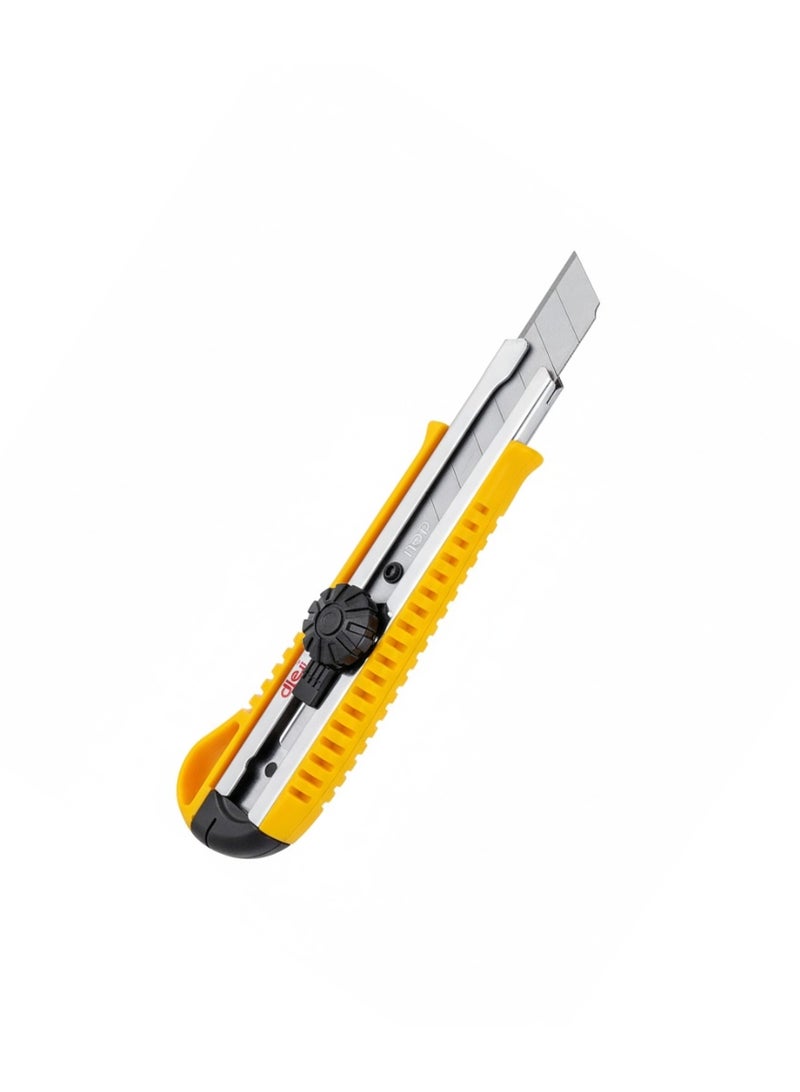 Deli EXPECT Pro-Series Utility Knife | Heavy-Duty 18mm SK5 Snap-Off Blade Cutter with Strong Rotary Lock, Anti-Slip Ergonomic Grip for Boxes, Cardboard, Crafts, and DIY (Yellow/Black) - Image 2