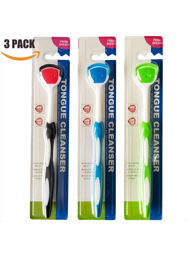 Tongue Brush, Tongue Scraper, Tongue Cleaner Helps Fight Bad Breath, 3 Tongue Scrapers, 3 Pack (Black & Blue & Green)
