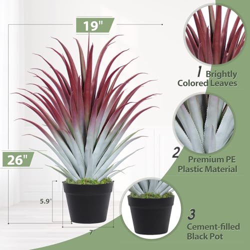 Keeplush 2ft Fake Spiked Agave Plant - Red Artificial Aloe Vera Plant 26 Inch - Tall Large Faux Floor Plants Perfect for Porch Door Step Home Office Patio Indoor Outdoor Decor (1 Pack) - Image 5