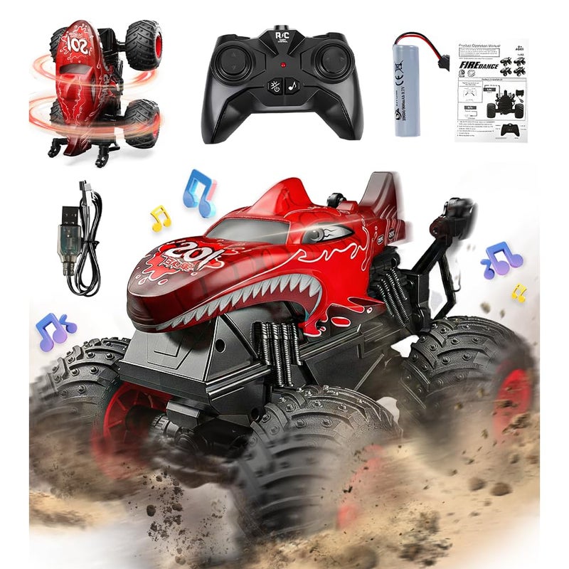 BEZGAR Monster Truck Toys Remote Control Monster Truck with Dancing Spins Lights Music 120 Remote Control Car for Boys 47 5 6 7 8 9 10 Year Old Boys Birthday Gifts Red - Image 3