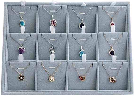 DOOR STEP SHOPPING 12 Slot Pendent Earring Card Tray Grey Velvet Jewellery Drawer Organizer Tray Stackable - Image 1