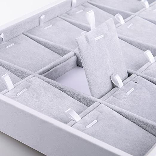 DOOR STEP SHOPPING 12 Slot Pendent Earring Card Tray Grey Velvet Jewellery Drawer Organizer Tray Stackable - Image 2