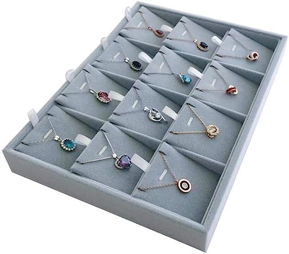 DOOR STEP SHOPPING 12 Slot Pendent Earring Card Tray Grey Velvet Jewellery Drawer Organizer Tray Stackable - Image 3