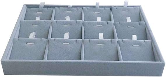 DOOR STEP SHOPPING 12 Slot Pendent Earring Card Tray Grey Velvet Jewellery Drawer Organizer Tray Stackable - Image 5