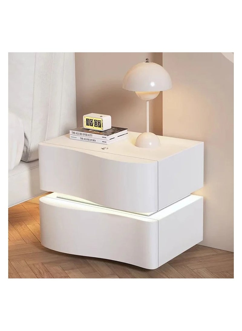 AWD Nightstand Table, Bedside Table with Microfiber Leather Wrap Finish, LED Lights, Modern Wavy Shape End Table, Night Stand for Bedroom. - Image 1