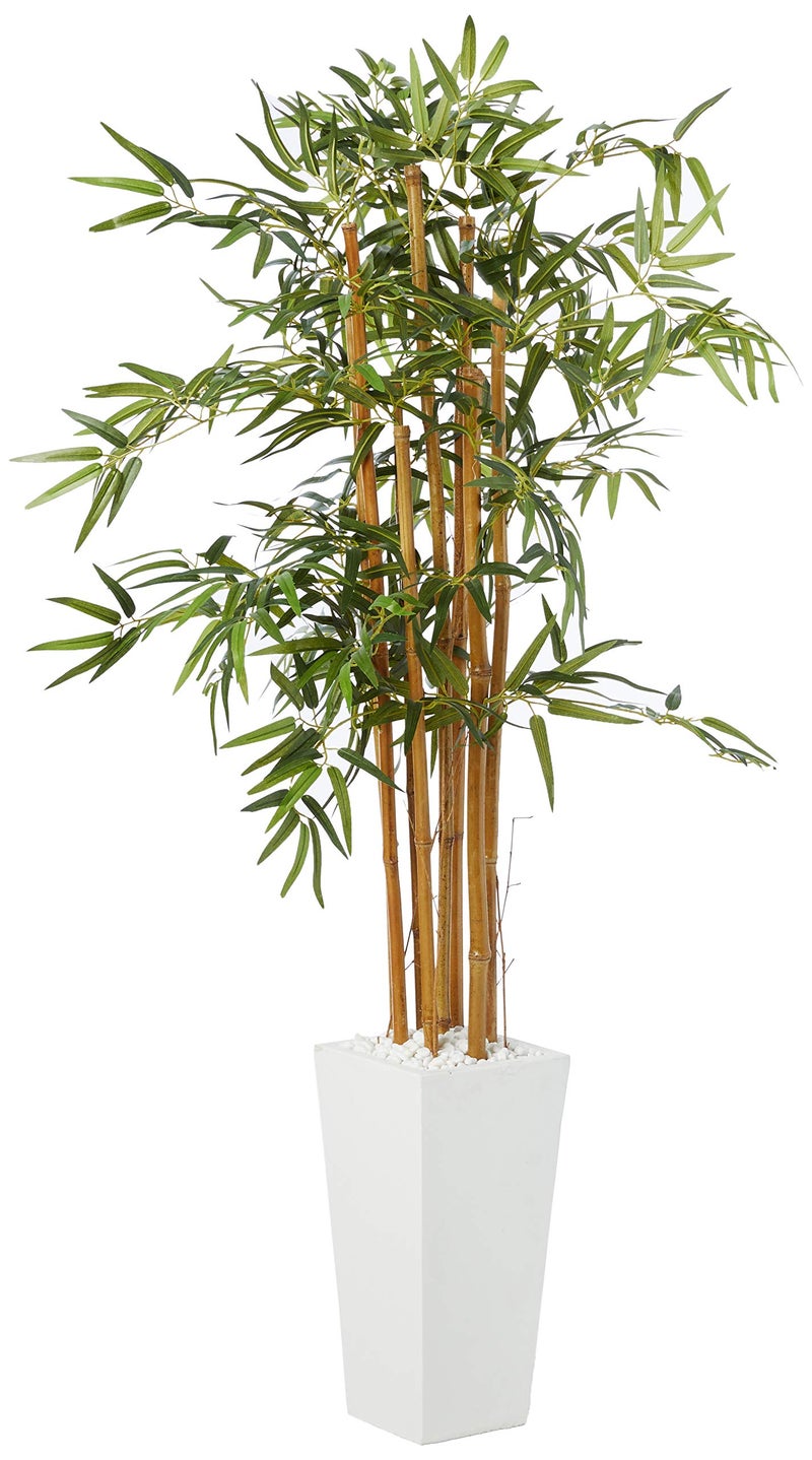 Nearly Natural 5812 5 Bamboo Artificial Tree in White Tower Planter Green