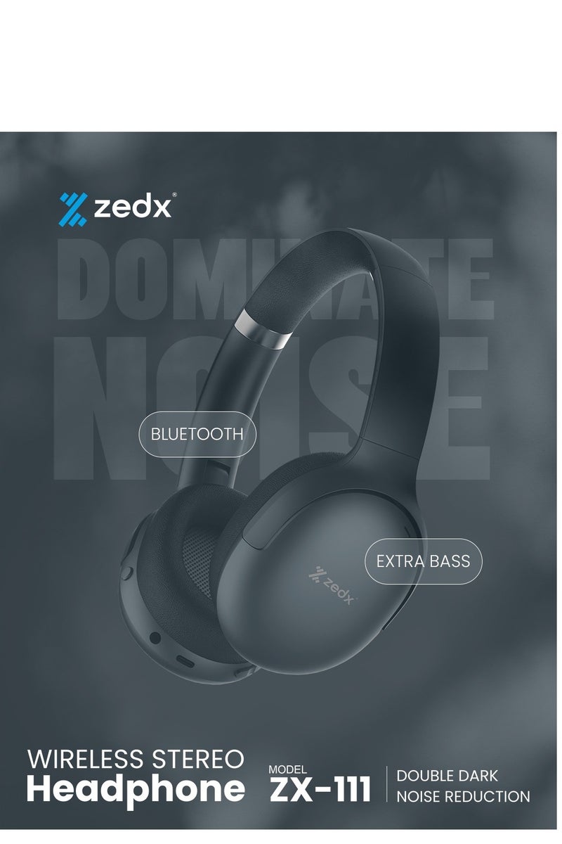 ZEDX ZX-111 Over-Ear Headphones with ANC, Double Noise Reduction, 15H Playtime, Foldable Design – Wireless Bluetooth Headset