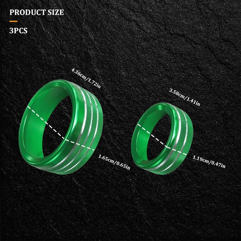 RGOAANC 3PCS Air Conditioner Switch Button Knob Cover, Aluminum Alloy Trim Cover, Air Conditioner Knob Ring, Trailer Gear Switch Knob Cover Compatible with Dodge Challenger Durango 2015-2022 (Green) - Image 2