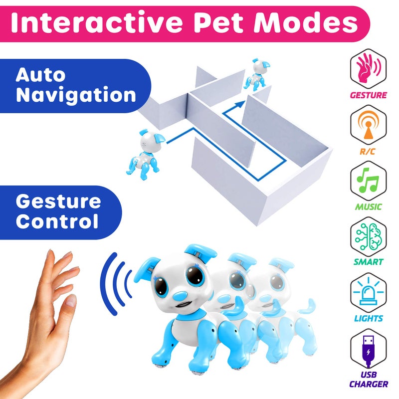Power Your Fun Robo Pets Robot Dog Toy for Girls and Boys - Remote Control Toy Puppy with LEDs, Sound FX, Interactive Hand Motion Gestures, STEM Toys Programmable Treats, Dancing and Walking RC Robot for Kids (Blue) - Image 5