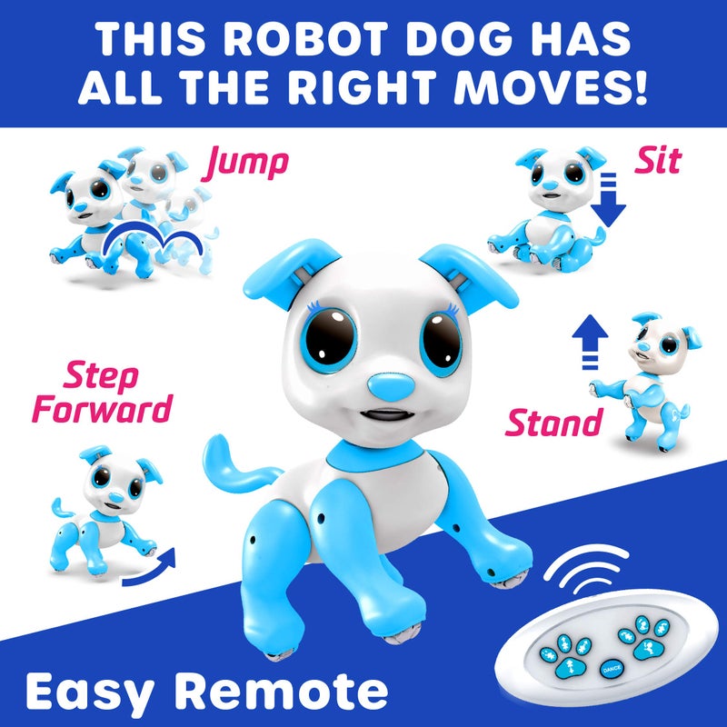 Power Your Fun Robo Pets Robot Dog Toy for Girls and Boys - Remote Control Toy Puppy with LEDs, Sound FX, Interactive Hand Motion Gestures, STEM Toys Programmable Treats, Dancing and Walking RC Robot for Kids (Blue) - Image 3