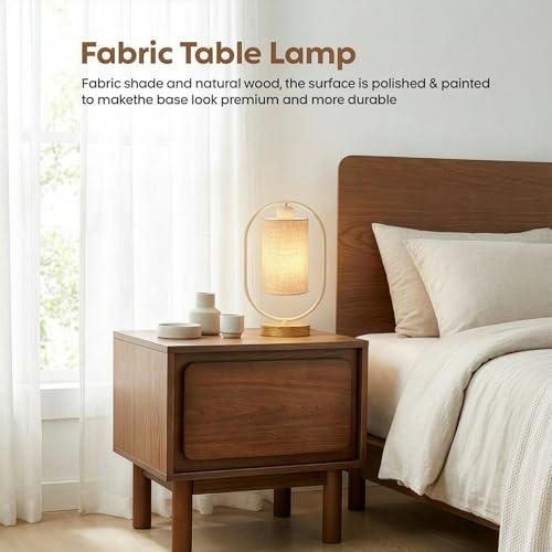 Decor & More - Bedside Lamp for Living Rooms | Bed Lamps for Bedroom with On/Off Button | Side Table Lamp for Bedroom with Cotton Shade (Bulb not Included) - Image 3