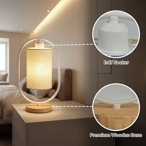 Decor & More - Bedside Lamp for Living Rooms | Bed Lamps for Bedroom with On/Off Button | Side Table Lamp for Bedroom with Cotton Shade (Bulb not Included) - Image 5