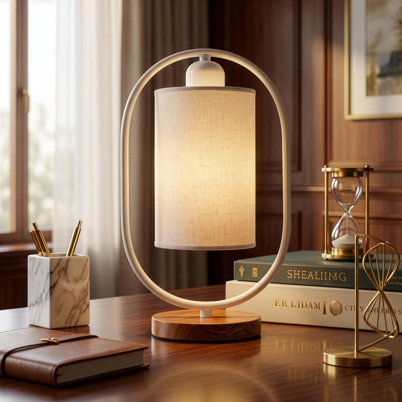 Decor & More - Bedside Lamp for Living Rooms | Bed Lamps for Bedroom with On/Off Button | Side Table Lamp for Bedroom with Cotton Shade (Bulb not Included) - Image 4