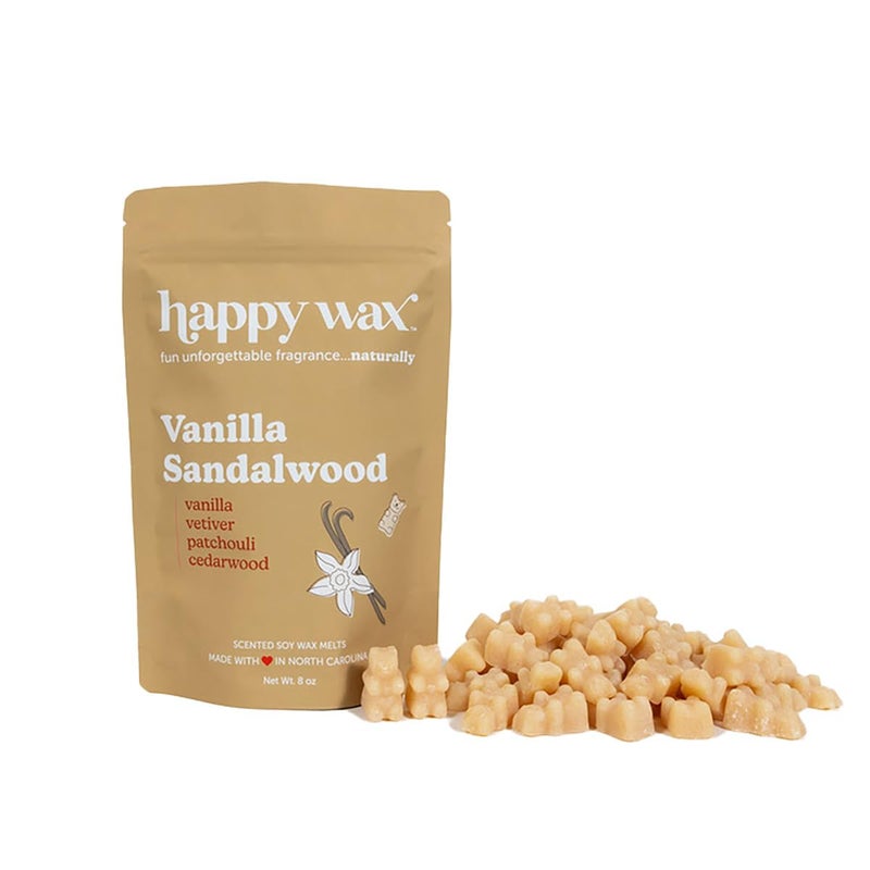 Happy Wax Vanilla Sandalwood Scented Bear Wax Melts - Natural Strong - Infused with Essential Oils - Non Toxic - for Warmers (8 oz Pouch)