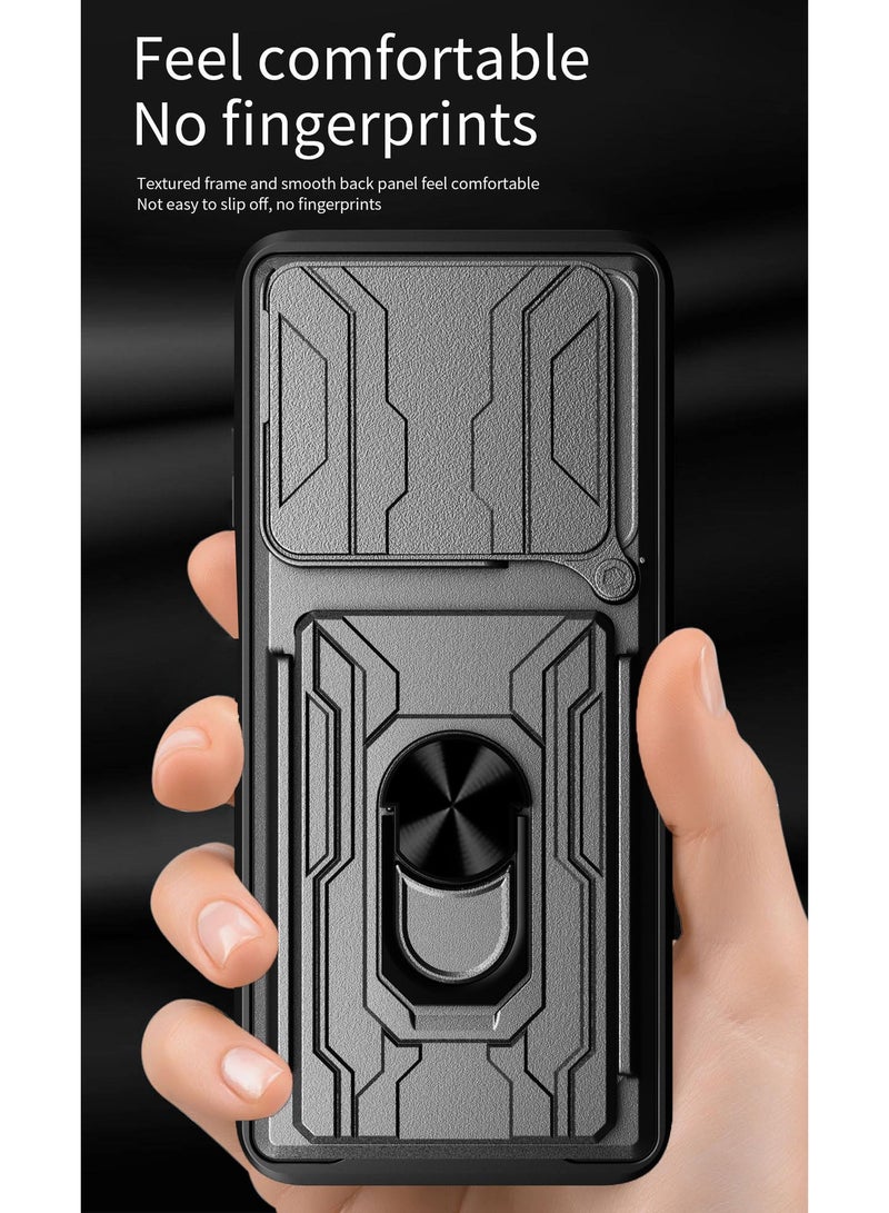 SanHu for Honor X7d 4G/5G Case, Card Holder & Slide Camera Lens Cover, Magnetic Ring Holder Kickstand Protective Phone Case for Honor X7d 4G/5G, Black - Image 4