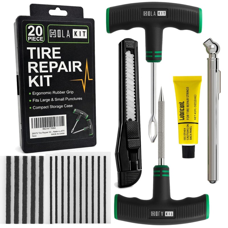 HolaKit 20PCS Tire Repair Kit Flat Tire Plug Kit includes Ergonomic THandle Tools with Rubber Covered Grip 2 Sizes Tire Repair strips Knife Tire Pressure Gauge Lubricant Car SUV Motorcycle ATV - Image 3