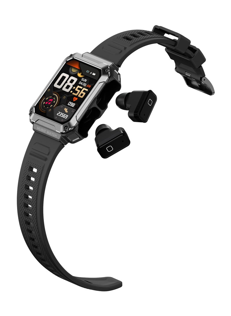 WatchOut Wearables WatchOut WearPods Teens Smartwatch with Wireless Earbuds, GPS Fitness Tracker, Music Storage, Heart Rate, Always-on HD Display, Best Headphones & Smart Watch in one Gift for GenZ (Black Commando)  - Image 1