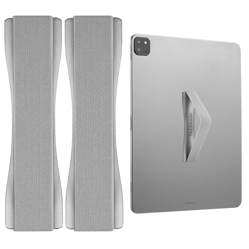 TECHGEAR Tablet HandFinger Grip Holder 2 Pack Elastic Adhesive Grip Strap Universal Loop to Stick on Back of Tablets  Cases for iPad Samsung Tabs Lenovo Tablets Handheld Devices etc  Silver