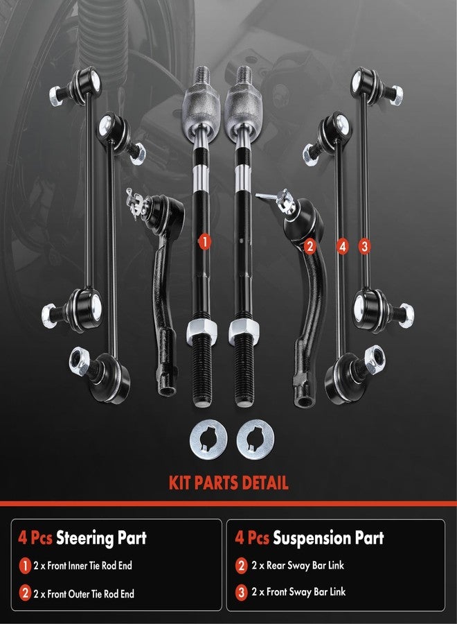 أ-بريميوم طقم تعليق A-Premium مكون من 8 قطع، يشمل وصلة قضيب التوازن الأمامي والخلفي، وطرف قضيب التوجيه الأمامي الداخلي والخارجي، متوافق مع كيا سبورتاج 2005-2010، وهيونداي توسان 2005-2009 - Image 3