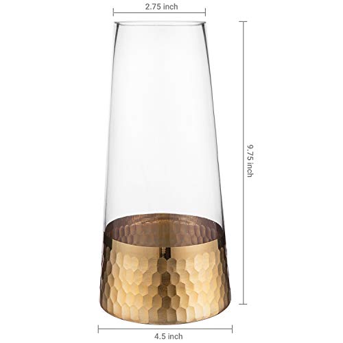 MyGift Glass and Gold Bottom Flower Vases, 10 inch Clear Glass Vases for Table Centerpieces Home Decor - Image 4