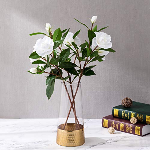 MyGift Glass and Gold Bottom Flower Vases, 10 inch Clear Glass Vases for Table Centerpieces Home Decor - Image 2