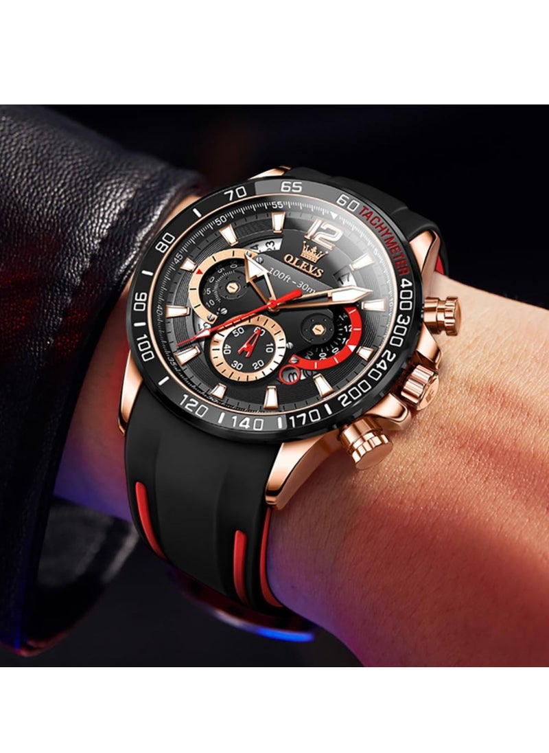 OLEVS OLEVS Men's Chronograph Waterproof Luminous Silicone Strap Men's Multi-Function Watch Quartz Business Calendar Men's Watch 9936  - Image 2