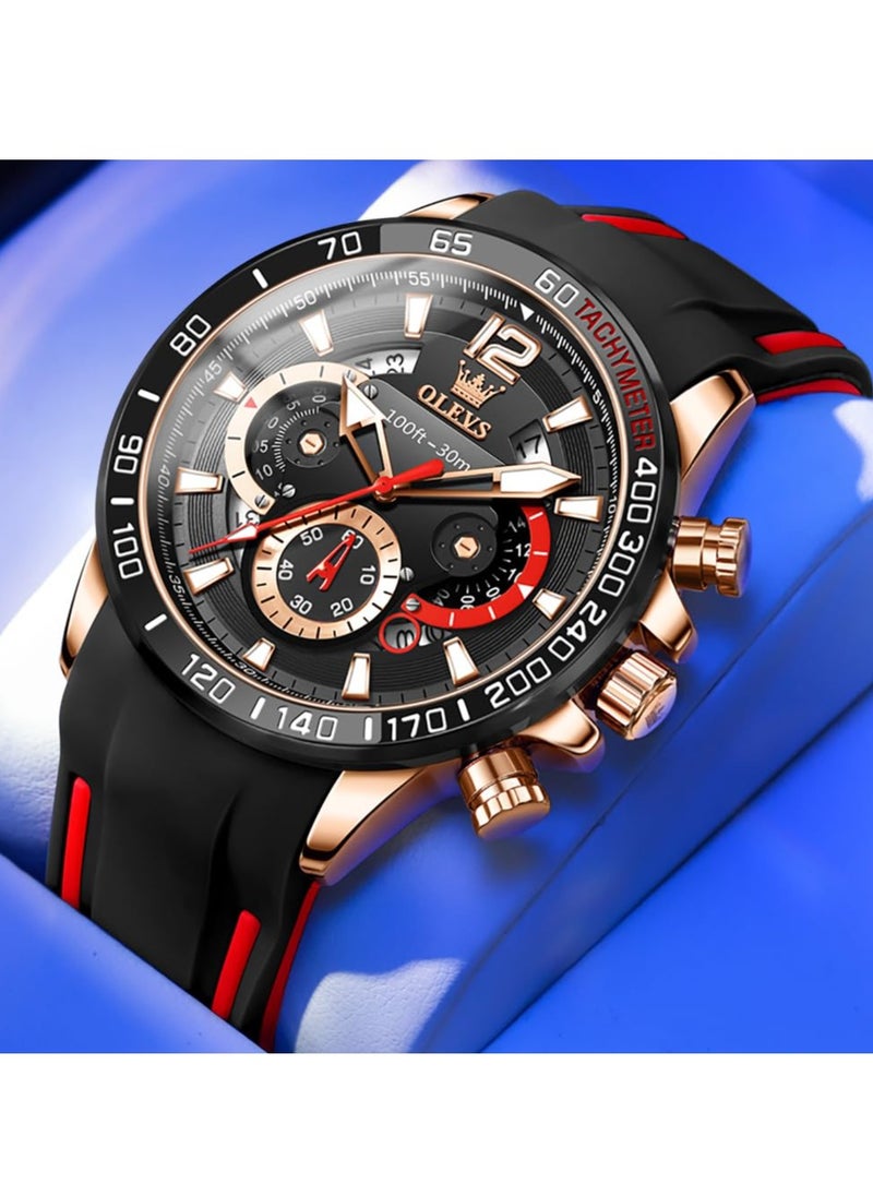 OLEVS OLEVS Men's Chronograph Waterproof Luminous Silicone Strap Men's Multi-Function Watch Quartz Business Calendar Men's Watch 9936  - Image 3