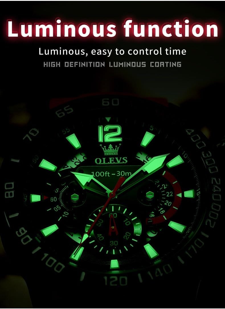 OLEVS OLEVS Men's Chronograph Waterproof Luminous Silicone Strap Men's Multi-Function Watch Quartz Business Calendar Men's Watch 9936  - Image 5
