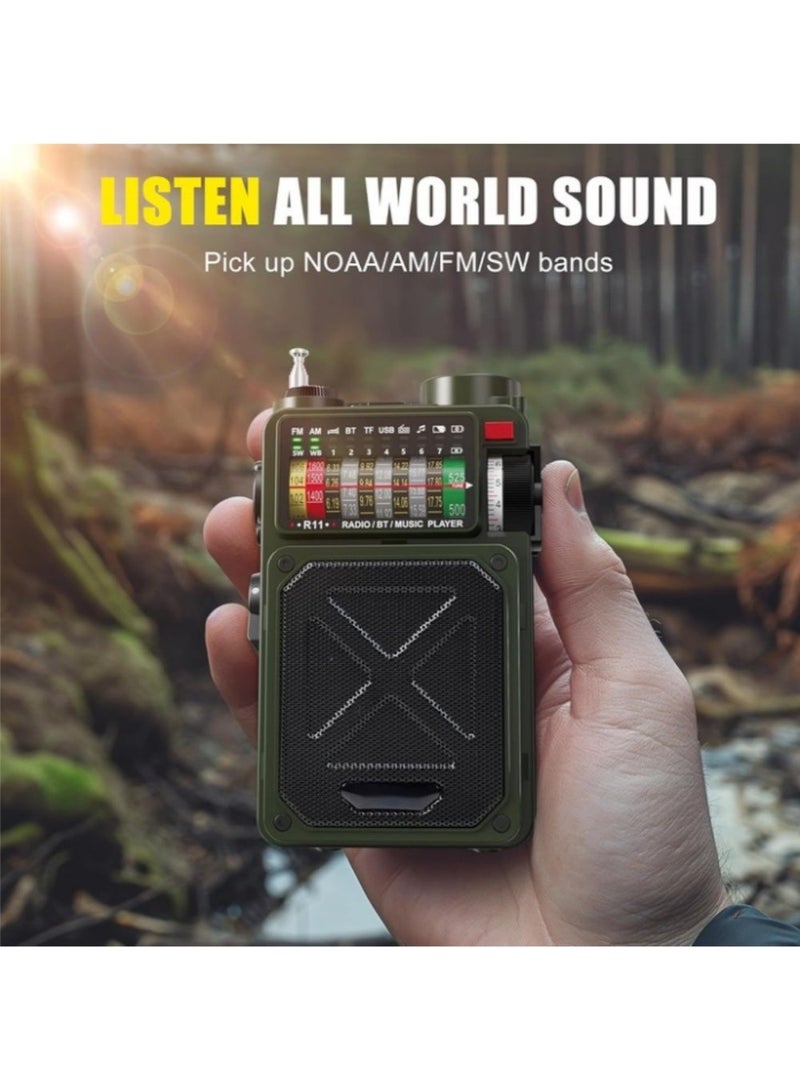 excitat Small Radios Portable AM FM WB, with USB/SD/BT, Solar-Powered, 4000mAh, Radio Portable for Home Outdoor, Emergency Weather Radio receiver, portable shortwave radios, Emergency Software, Flashlight, SOS Alarm, Transistor radios, High Sound Quality, Low Noise, Built-In Rechargeable Battery, Loud Speaker, AM/FM/WB Camping, Black - Image 3