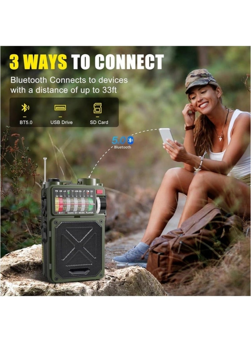 excitat Small Radios Portable AM FM WB, with USB/SD/BT, Solar-Powered, 4000mAh, Radio Portable for Home Outdoor, Emergency Weather Radio receiver, portable shortwave radios, Emergency Software, Flashlight, SOS Alarm, Transistor radios, High Sound Quality, Low Noise, Built-In Rechargeable Battery, Loud Speaker, AM/FM/WB Camping, Black - Image 2