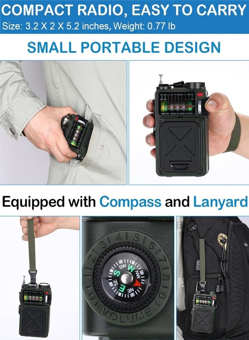 excitat Small Radios Portable AM FM WB, with USB/SD/BT, Solar-Powered, 4000mAh, Radio Portable for Home Outdoor, Emergency Weather Radio receiver, portable shortwave radios, Emergency Software, Flashlight, SOS Alarm, Transistor radios, High Sound Quality, Low Noise, Built-In Rechargeable Battery, Loud Speaker, AM/FM/WB Camping, Black - Image 5