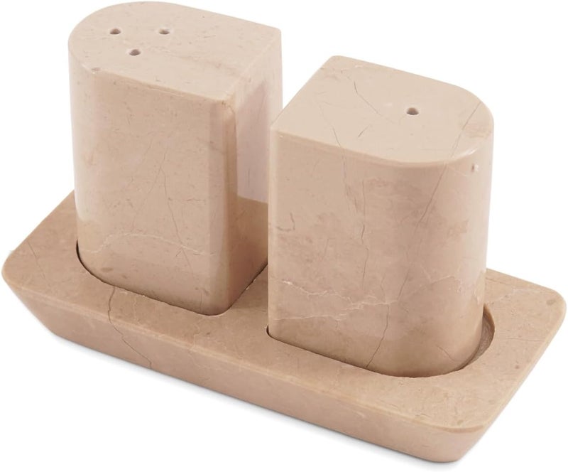 RADICALn Handmade Verona Marble Salt & Pepper Shakers – 2.5 Inch Saleros with Tray, Kitchen Counter Seasoning Containers, Pink Salt Holder, Stylish Spice & Table Décor - Image 1