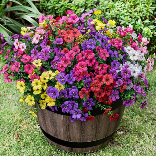 Lnoicy 20 Bundles Artificial Flowers for Outdoor Fake Plants for Spring Decoration,Faux Eucalyptus Flowers for Planter UV Resistant Lifelike for Home Porch Garden（7 Color） - Image 1