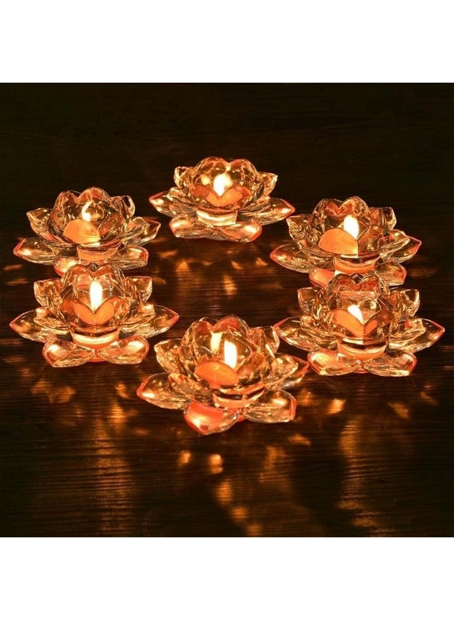 NVRA NVRA Premium Glass Lotus Flower Tea Light Candle Holder Set of 4 Pcs | Exquisite Crystal Diya for Diwali | Perfect and Creative Decoration in Dipawali Christmas Eid Wedding Party | Best Gift - Image 4