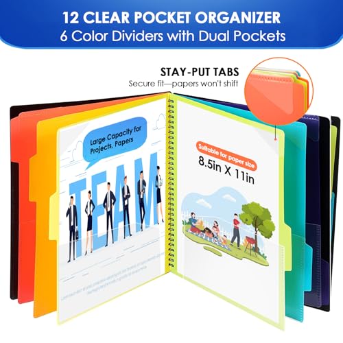 KTRIO 12 Pocket Poly Project Organizer, Spiral Binder Organizer Multi Pocket Folder with Dividers, Back Cover Utility Pouch, Letter Size School Supplies - Image 2