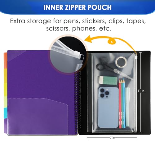KTRIO 12 Pocket Poly Project Organizer, Spiral Binder Organizer Multi Pocket Folder with Dividers, Back Cover Utility Pouch, Letter Size School Supplies - Image 5