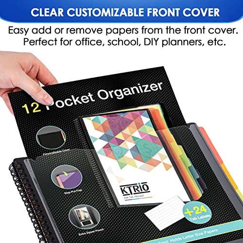KTRIO 12 Pocket Poly Project Organizer, Spiral Binder Organizer Multi Pocket Folder with Dividers, Back Cover Utility Pouch, Letter Size School Supplies - Image 3